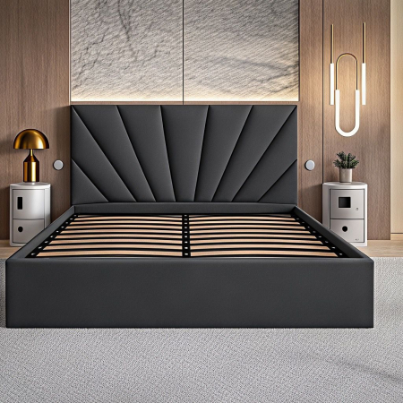 PATURI CU SOMIERA RABATABILA - Pat Cami, 160x200 cm, Gri inchis, cu Somiera Rabatabila