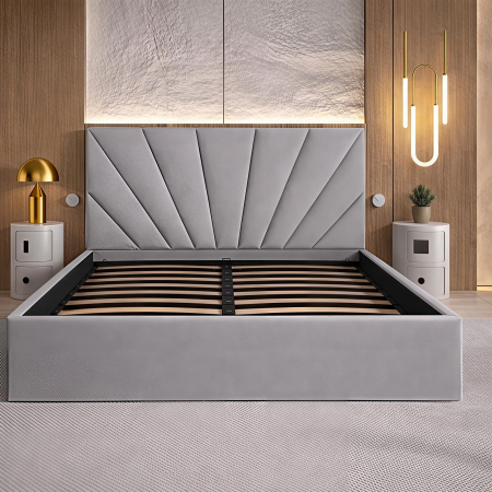 PATURI CU SOMIERA RABATABILA - Pat Cami, 180x200 cm, Gri deschis, cu Somiera Rabatabila