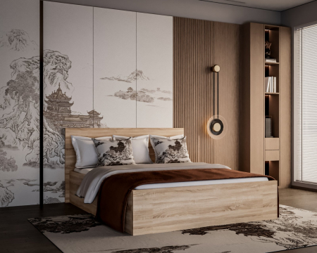 Pat matrimonial Elis, 180x200 cm, Stejar Sonoma, Pal 18 mm [3]