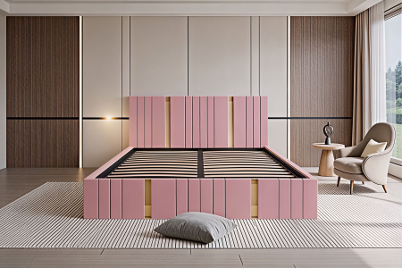 PATURI CU SOMIERA RABATABILA - Pat Sebastian, 120x200 cm, Roz, cu Somiera Rabatabila