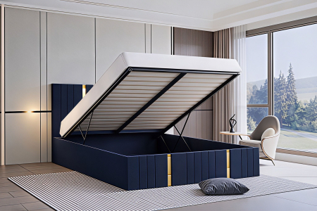 Pat Sebastian, 140x200 cm, Albastru, cu Somiera Rabatabila [2]