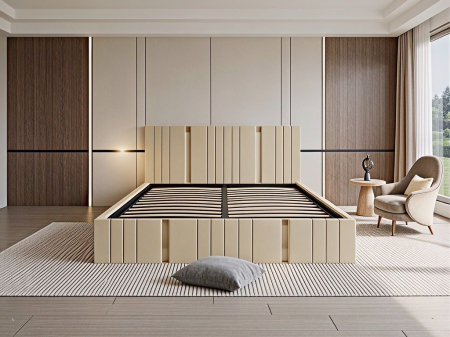 PATURI CU SOMIERA RABATABILA - Pat Sebastian, 160x200 cm, Crem, cu Somiera Rabatabila