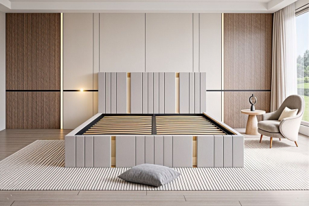 PATURI CU SOMIERA RABATABILA - Pat Sebastian, 160x200 cm, Gri deschis, cu Somiera Rabatabila