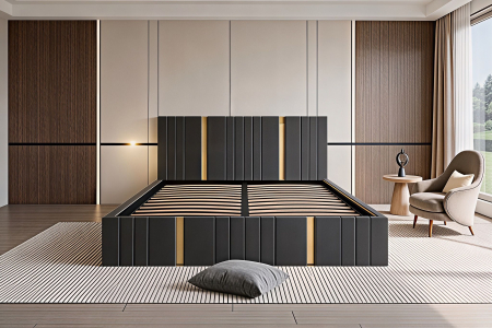 PATURI CU SOMIERA RABATABILA - Pat Sebastian, 180x200 cm, Gri inchis, cu Somiera Rabatabila