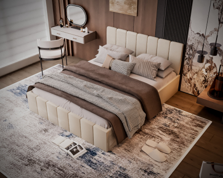 Pat tapitat Alex, 140x200 cm, Crem