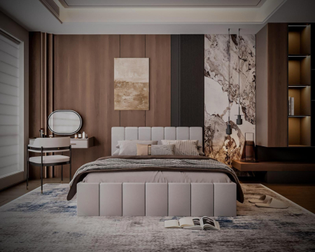 Pat tapitat Alex, 160x200 cm, Gri inchis [1]