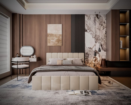 Pat tapitat Alex, 180x200 cm, Crem [3]