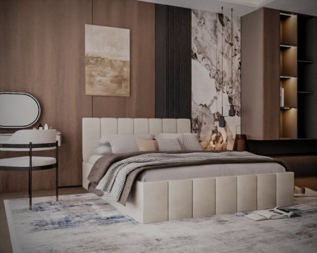 Pat tapitat Alex cu saltea, 160x200 cm, Gri deschis [2]