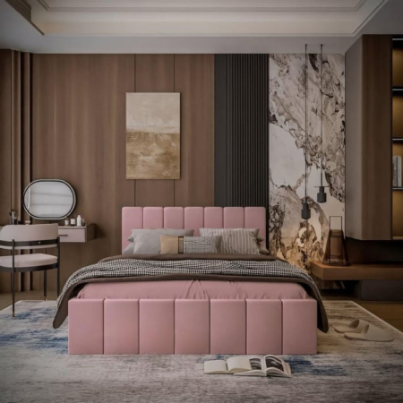 Pat tapitat Alex cu saltea, 160x200 cm, Roz [1]