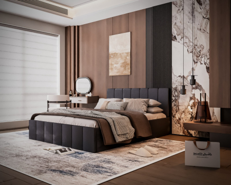 Pat tapitat Alex cu saltea, 180x200 cm, Gri Inchis [2]