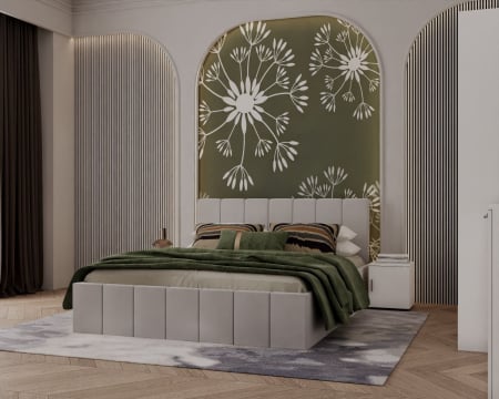 SET PAT + NOPTIERE - Pat tapitat Alex Gri deschis 180x200 cm + Set noptiere-Alb