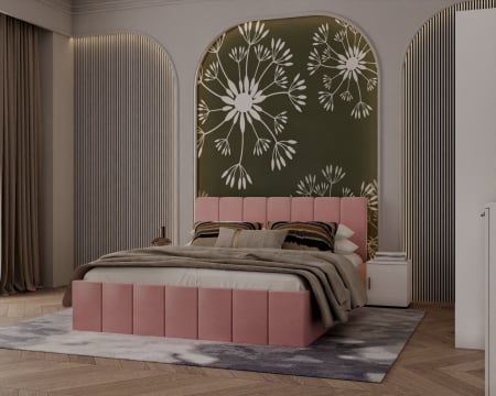 SET PAT + NOPTIERE - Pat tapitat Alex Roz 180x200 cm + Set noptiere-Alb