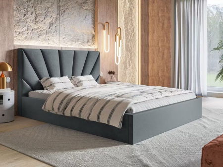 Pat tapitat Cami cu saltea , 160x200 cm, Gri Inchis [1]