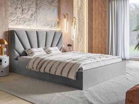 Pat tapitat Cami cu saltea , 180x200 cm, Gri Deschis [1]