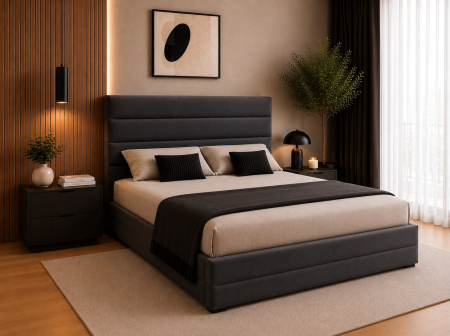 PATURI FARA SALTEA - Pat tapitat Mara, 120x200 cm, Gri inchis