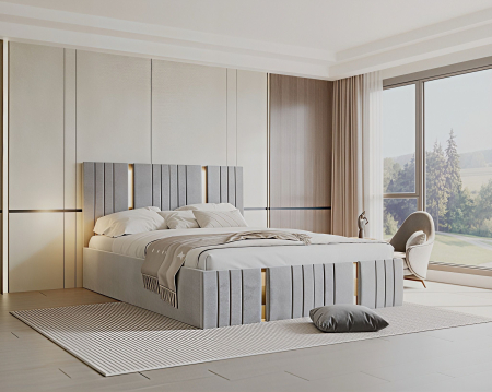 Pat tapitat Sebastian, 140x200 cm, Gri deschis