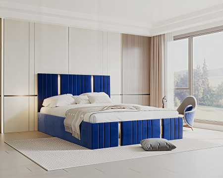 Pat tapitat Sebastian, 160x200 cm, Albastru