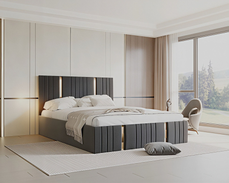 Pat tapitat Sebastian, 160x200 cm, Gri inchis