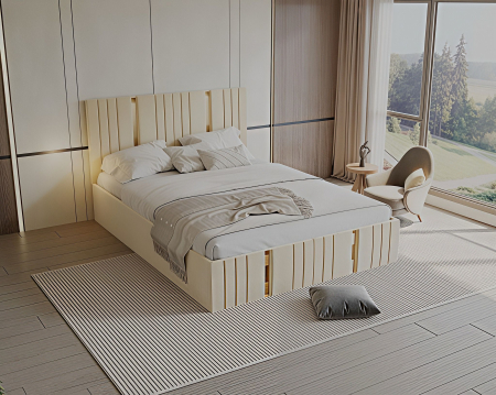 Pat tapitat Sebastian, 160x200 cm, Crem [3]