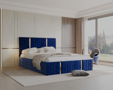 Pat tapitat Sebastian, 160x200 cm, Albastru