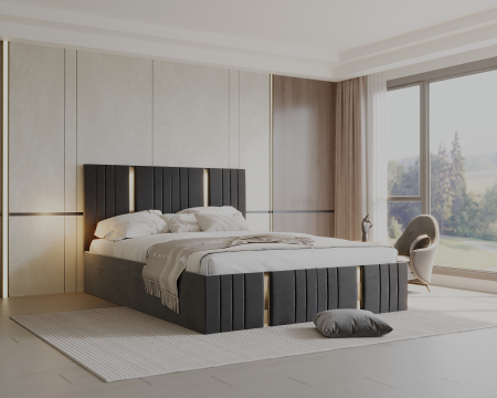 Pat tapitat Sebastian, 160x200 cm, Gri inchis [3]