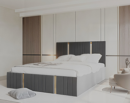 Pat tapitat Sebastian, 180x200 cm, Gri inchis [2]