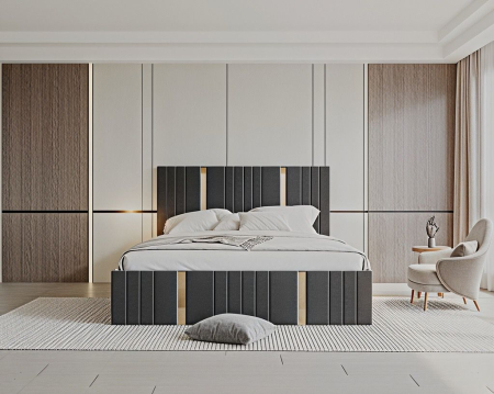 Pat tapitat Sebastian, 180x200 cm, Gri inchis [1]