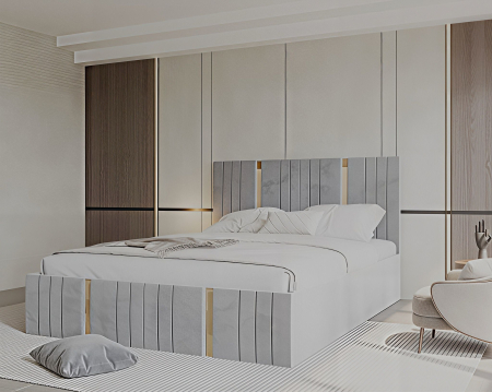 Pat tapitat Sebastian, 180x200 cm, Gri deschis [2]