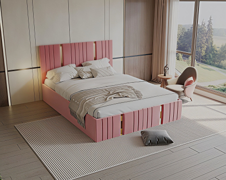 Pat tapitat Sebastian, 180x200 cm, Roz [2]