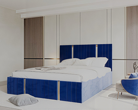 Pat tapitat Sebastian, 180x200 cm, Albastru [2]