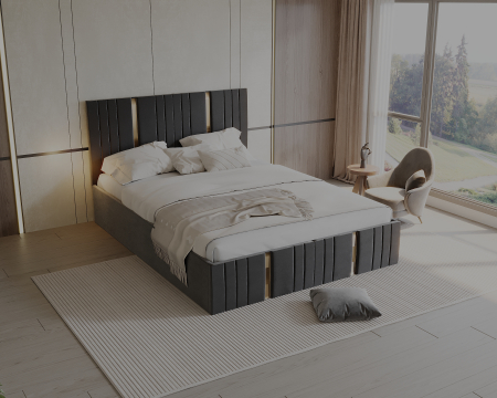 Pat tapitat Sebastian, 180x200 cm, Gri inchis [1]