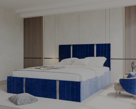 Pat tapitat Sebastian cu saltea , 160x200 cm, Albastru [1]