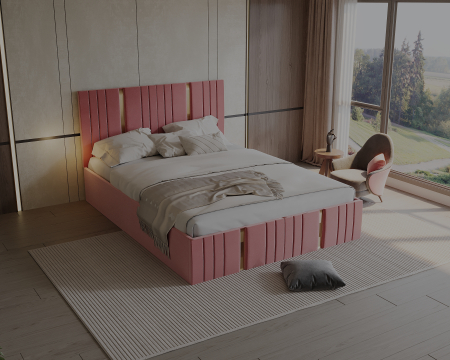 Pat tapitat Sebastian cu saltea , 180x200 cm, Roz [1]