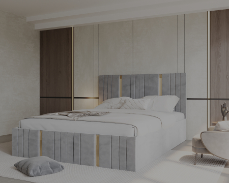 Pat tapitat Sebastian cu saltea , 180x200 cm, Gri deschis [2]