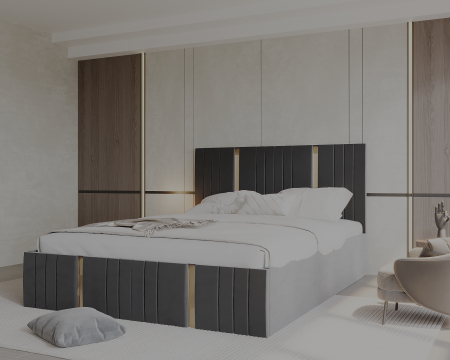 Pat tapitat Sebastian cu saltea , 180x200 cm, Gri inchis [2]