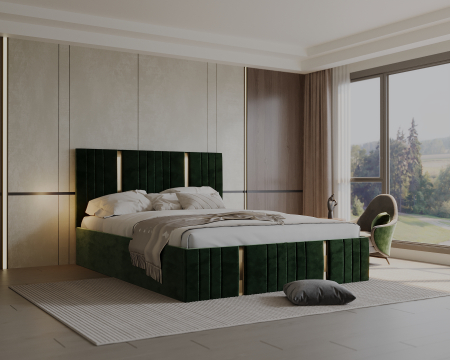 Pat tapitat Sebastian cu saltea , 180x200 cm, Verde