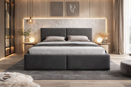 Pat tapitat Vela Soft, 160x200 cm, Gri Inchis [1]