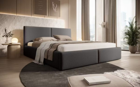 PATURI FARA SALTEA - Pat tapitat Vela Soft, 160x200 cm, Gri inchis