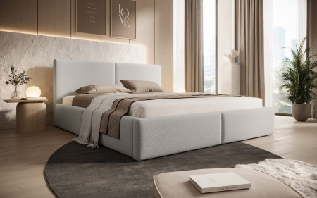 PATURI FARA SALTEA - Pat tapitat Vela Soft, 180x200 cm, Gri deschis