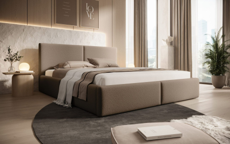 PATURI FARA SALTEA - Pat tapitat Vela Soft, 180x200 cm, Maro