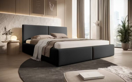 Pat Vela Soft, 140x200 cm, Negru, cu Somiera Rabatabila [2]