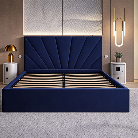 PATURI CU SOMIERA RABATABILA - Pat Cami, 180x200 cm, Albastru, cu Somiera Rabatabila