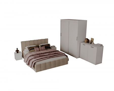 Set Dormitor Alex, 160x200cm, Crem + Alb, Pal 18 mm [4]