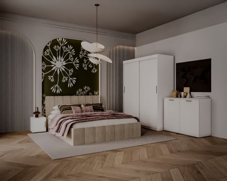 SET DORMITOR - Set Dormitor Alex, 160x200cm, Crem + Alb, Pal 18 mm