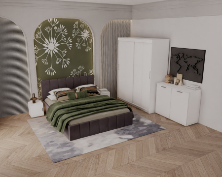 Set Dormitor Alex, 160x200cm, Gri inchis + Alb, Pal 18 mm [1]
