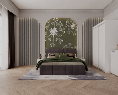 Set Dormitor Alex, 160x200cm, Gri inchis + Alb, Pal 18 mm [2]