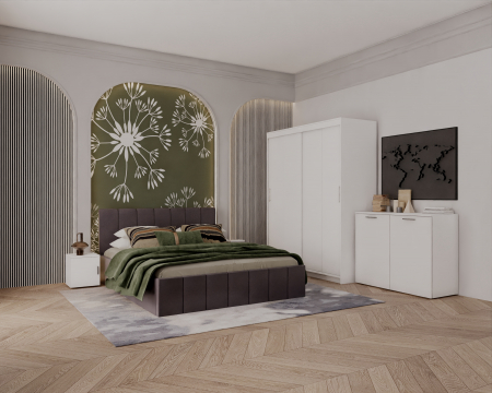 SET DORMITOR - Set Dormitor Alex, 160x200cm, Gri inchis + Alb, Pal 18 mm