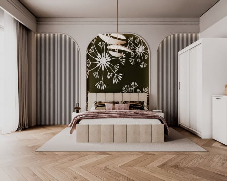 Set Dormitor Alex, 160x200cm, Crem + Alb, Pal 18 mm [1]