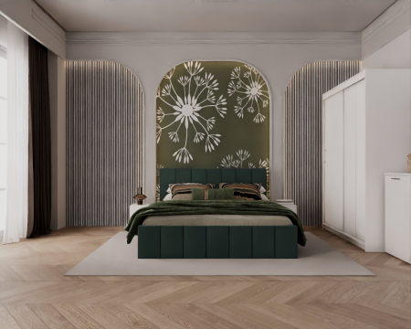 Set Dormitor Alex, 160x200cm, Verde + Alb, Pal 18 mm [2]