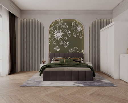 Set Dormitor Alex, 160x200cm, Gri Inchis + Alb, Pal 18 mm [2]